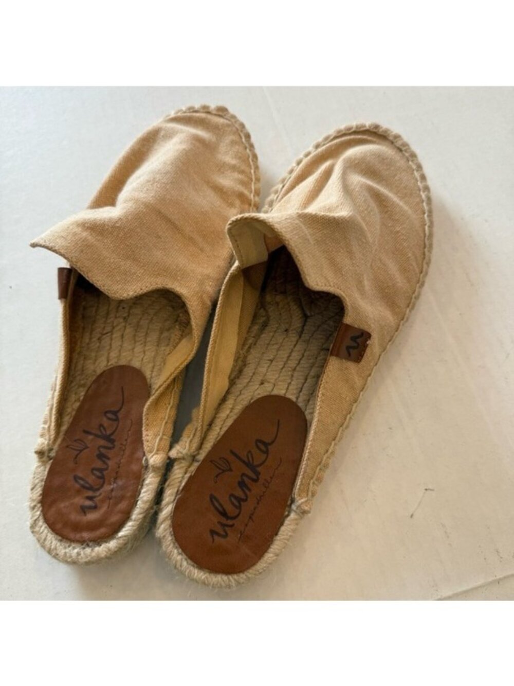Ulanka Beige Tan Canvas Espadrilles Slip-On Jute Sole Women’s Size US 7.5
